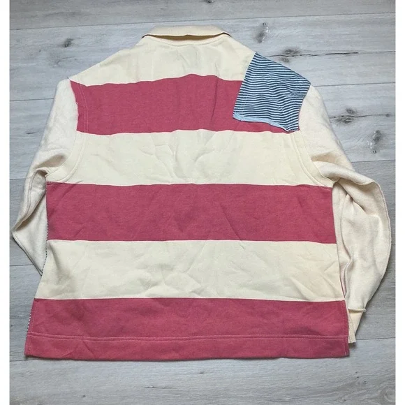 Urban Outfitters BDG Saylor Half Zip Striped Rugby Sweatshirt Crm/Pink/Bl SP NWT - Picture 3 of 6